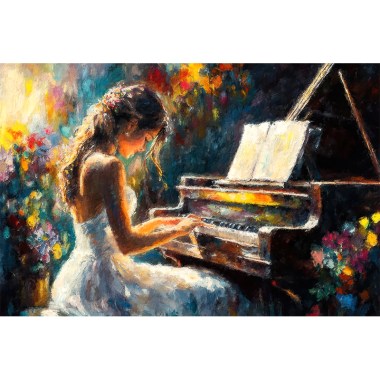 Schilderij Vrouw speelt piano